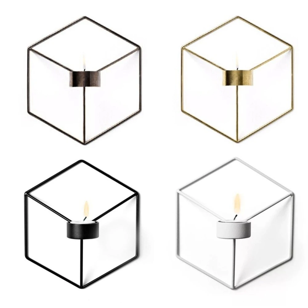 Nordic Style 3D Geometric Candlestick Metal Wall Candle Holder Sconce Home Decor 