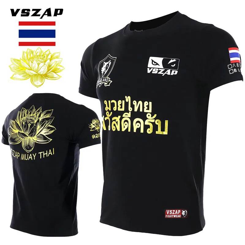 Vszap Muay Thai футболка &quotЛотос&quot для мужчин фитнес бодибилдинг с коротким рукавом