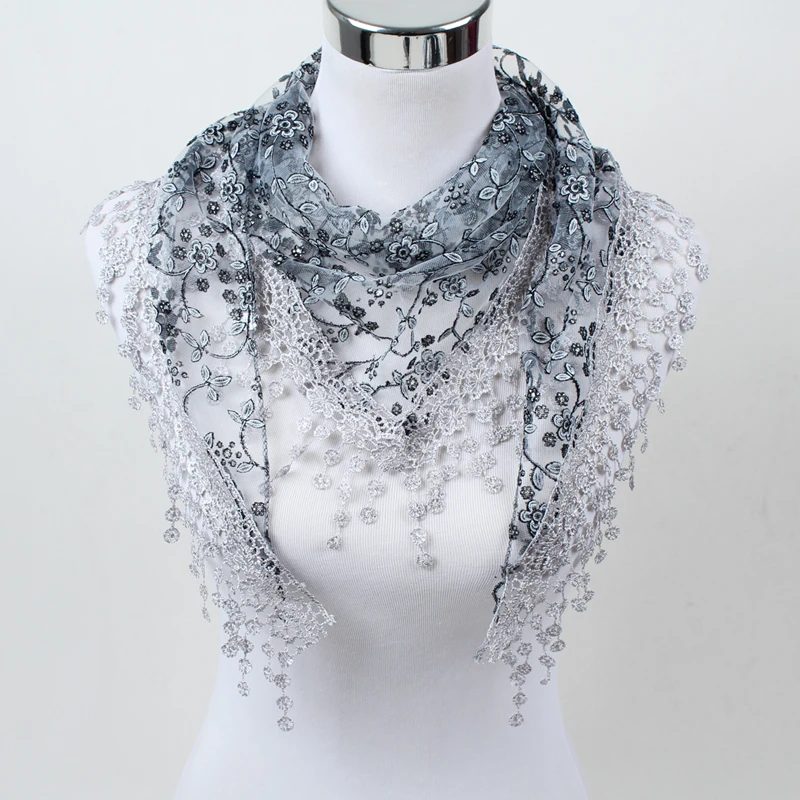 Модный кружевной вязаный треугольный шарф-Мантилья с кисточками и розами, женские шали, шарфы SJJ01