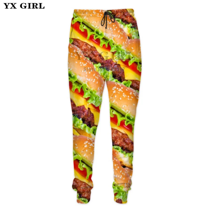 

YX Girl 3d Food Sweat Pants Mens Hamburger/Pizza/Meat/French Fries Sweatpants Men Track Pants Fitness joggers Hip Hop Streetwear