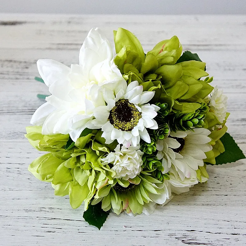 Flone Artificial Dahlias Flower Daisy Bouquet Silk Flower Bride Bridesmaid Holding Flowers Home Wedding Party Garden Decoration (8)