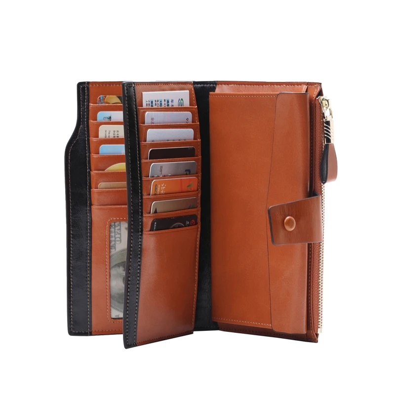 

Genuine Leather Women Wallet Business Card Holder Vintage Lady Large Capacity Wallet Male Clutch Coin Purse Accessories Supplies
