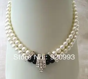 

free P&P*******beautiful Genuine 2rows 7-8 mm white pearl necklace 17"18"