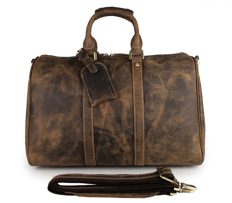 

Vintage Men travel duffel Crazy horse genuine leather 18 inch big travel bag cow leather Boston overnight luggage Weekend bag
