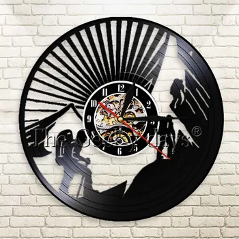 

1Piece Retro Decoration Clock Sport Theme Climbing Vinyl LP Record Wall Clock Laser Cut Handicraft Art Bedroom Lights