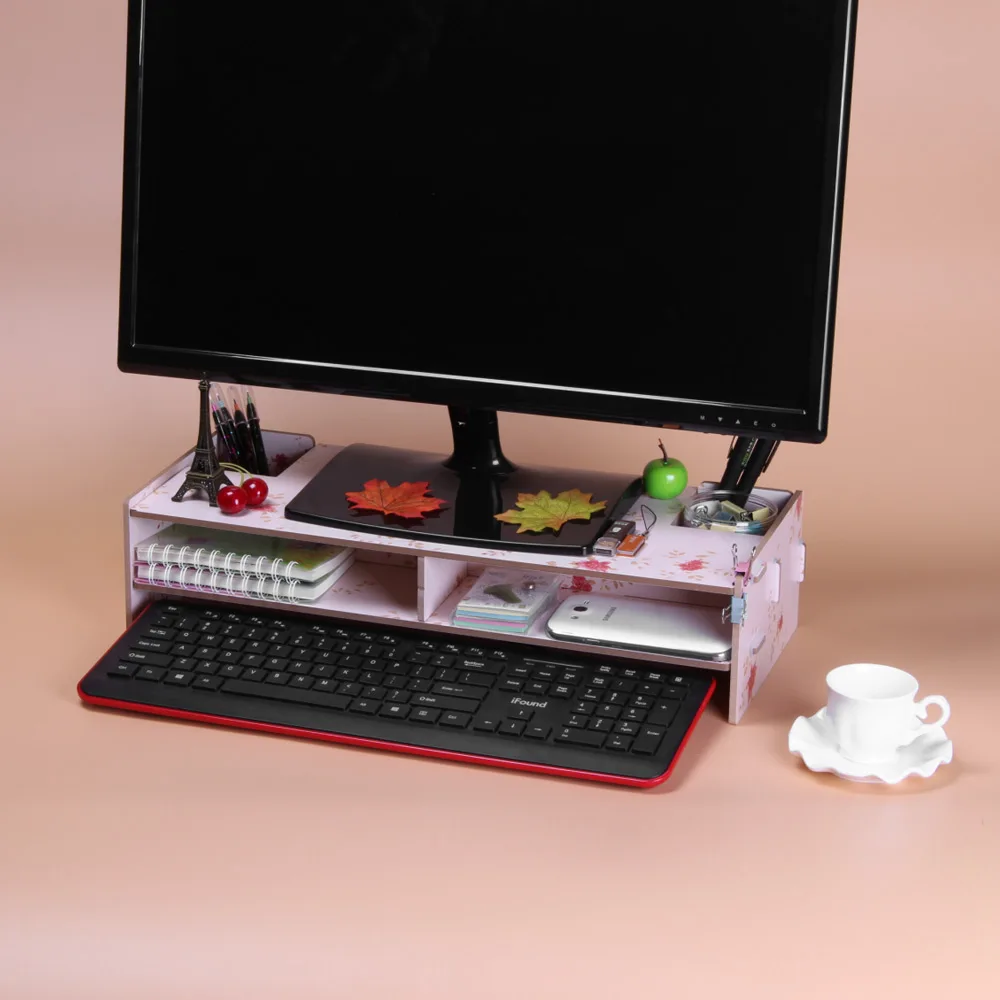 Wooden Desk Organizer Monitor Stand Riser Computer Desk Organizer with