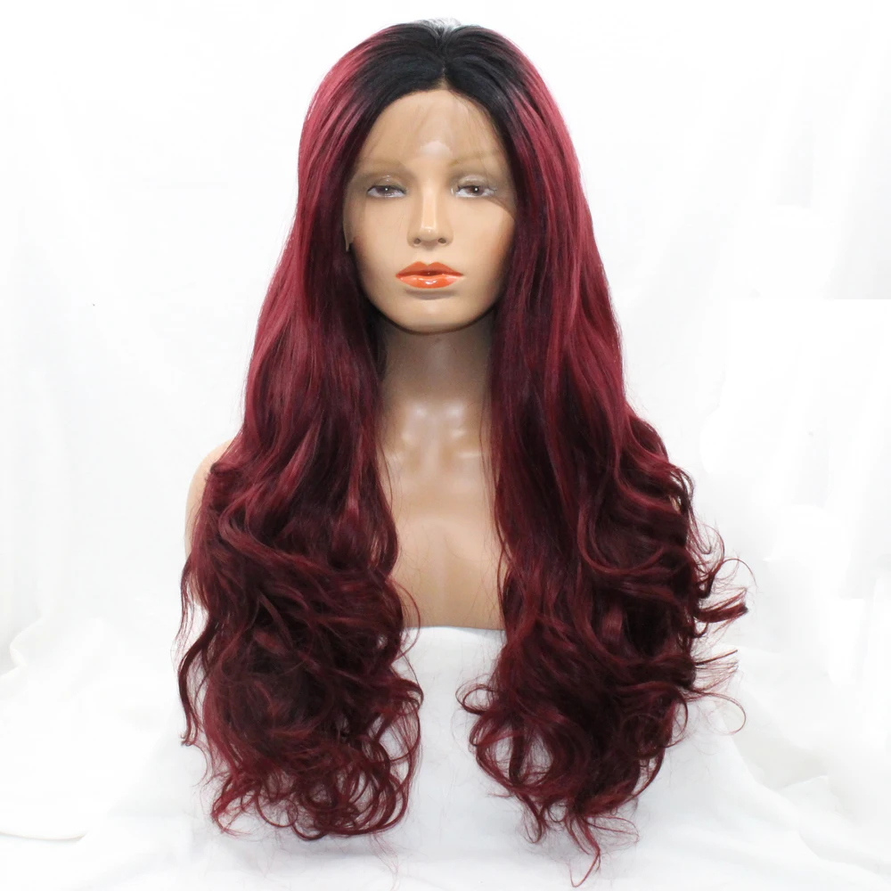 99J Two Tone Colors Lace Front Synthetic Hair Wigs Ombre 1B/Burgundy