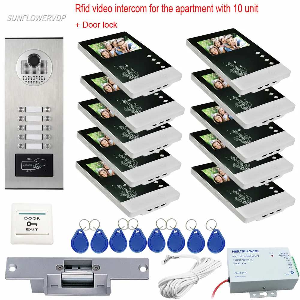 Rfid Reader Doorbell font b Camera b font For 10 Apartment Door Bell 4 3 Color
