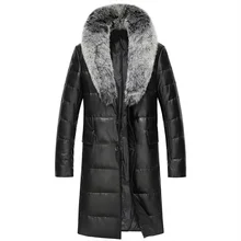 Куртка из овечьей кожи, пальто для мужчин из натуральной кожи, пуховик с лисьим меховым воротником средней длины,, новинка, Феникс 1209I