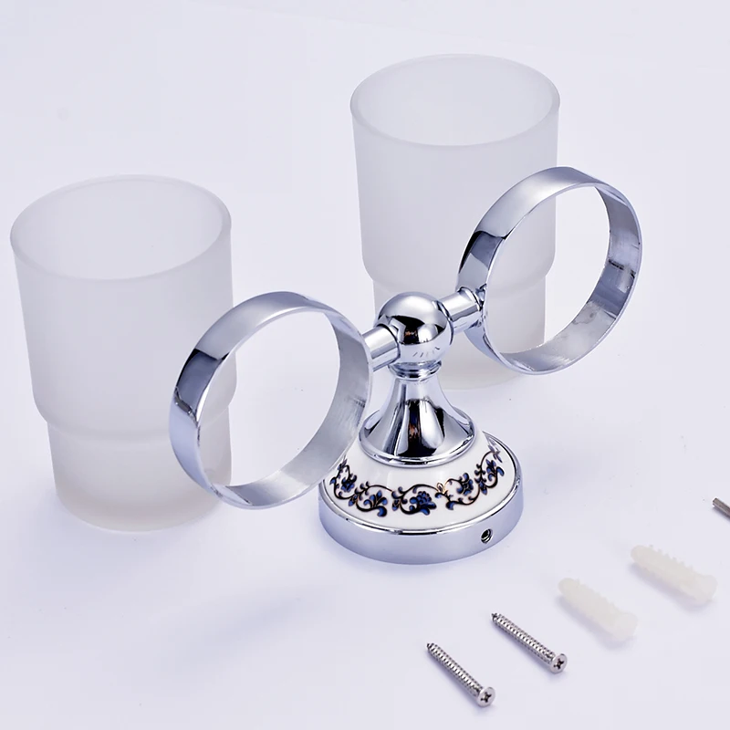 Хромированная Латунь чашка и стакан держатель для зубной щетки 2 чашки держатель настенный аксессуары для ванной комнаты 7007CP