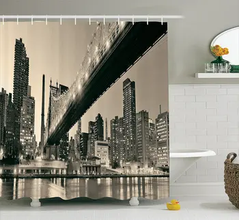 

Queensboro Bridge NYC Night New York City View Modern Bathroom Selection Urban Home Ombre Polyester Fabric Shower Curtain