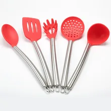 Aprobado POR LA FDA 5 UNIDS Utensilio de Cocina de Acero Inoxidable Set Mango de Silicona Resistente Al Calor Cocina Antiadherente Forros Cozimento HK030