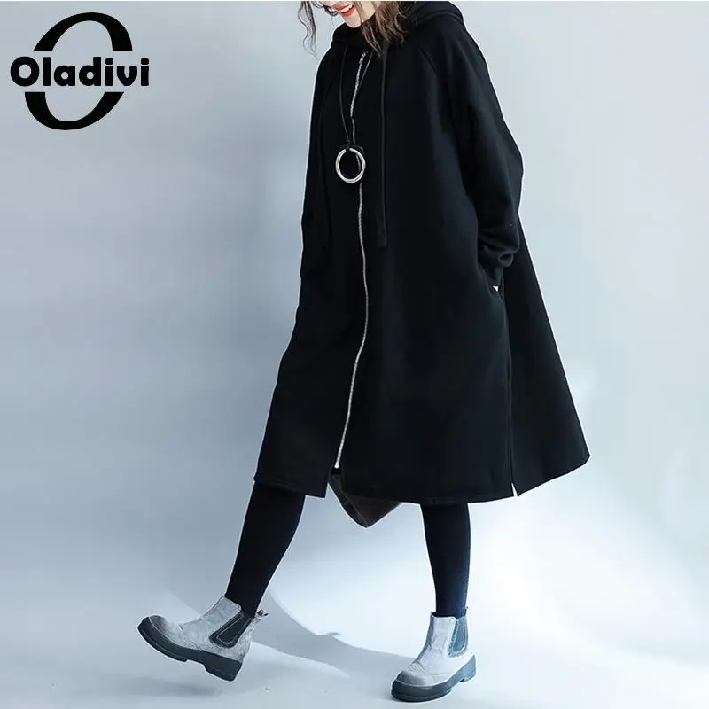 Oladivi Oversized Clothing Plus Size Velvet Parkas Women Winter Coat Female Warm Hooded Overcoat Black Outerwear Large Size Tops