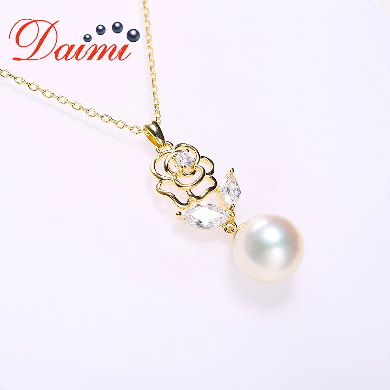 

DAIMI 925 Silver Pendant Flower Pendant 8-8.5mm Akoya Pearl Round Pearl Fine Jewelry