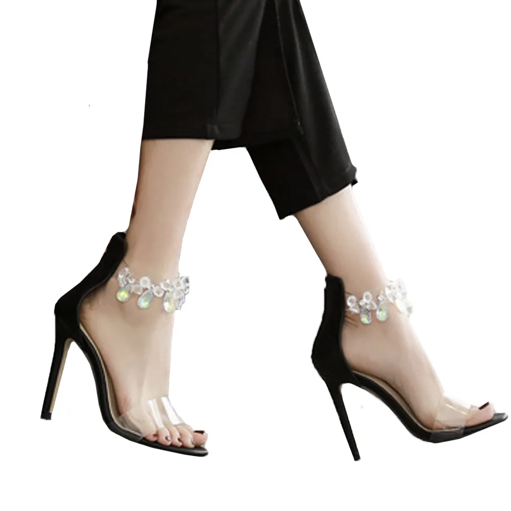 

2019 Fashion Leopard Open Toed High Heels Women Transparent Heel Sandals Slippers Crystal transparent stiletto sandals Shoes