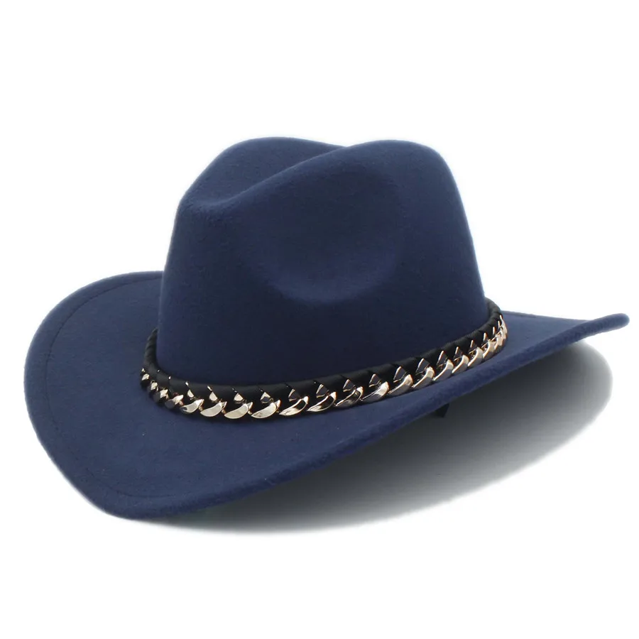 

Fashion Wool Women Men's Western Cowboy Hat For Gentleman Cowgirl Jazz Church Cap With Leather Cloche Sombrero Cap