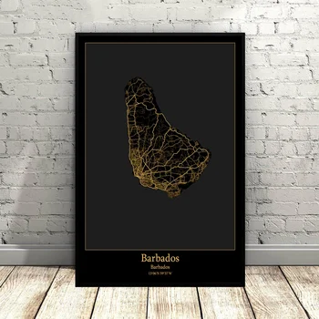 

Barbados city map Black and Gold City Map Modern City Canvas Art Print Wall Pictures for Living Room No Frame