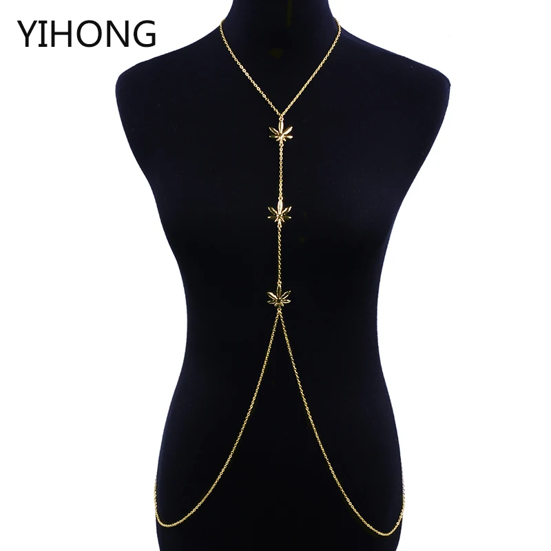 

2017 New Arrival Sexy Body Chain Gold Leaf Pendant Fashion Bikini Chain for Women Jewelry Charm Cloth Accessories