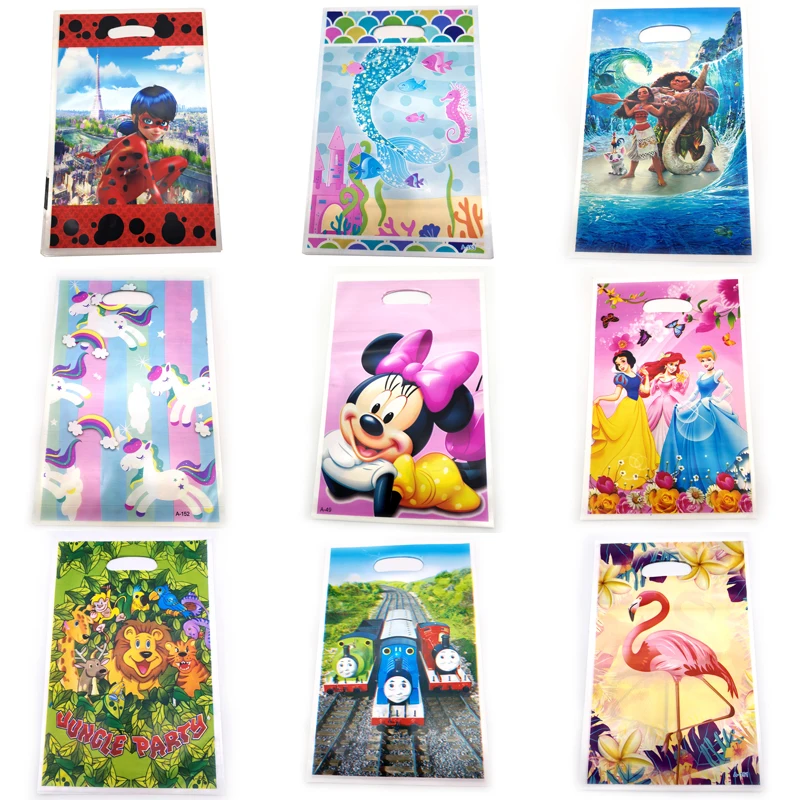 10PCS Baby Shower Party Kids Favors Birthday Minnie/Unicorn/Mermaid/Mickey/Cars/Sofia/Princess/Moana/Ladybug Decorate Gifts Bags