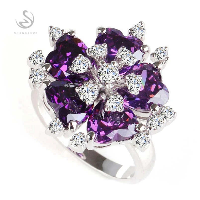 

SHUNXUNZE Cute charm Engagement Wedding Rings jewelry for women dropshipping Purple Pink Cubic Zirconia Rhodium Plated R507 R510