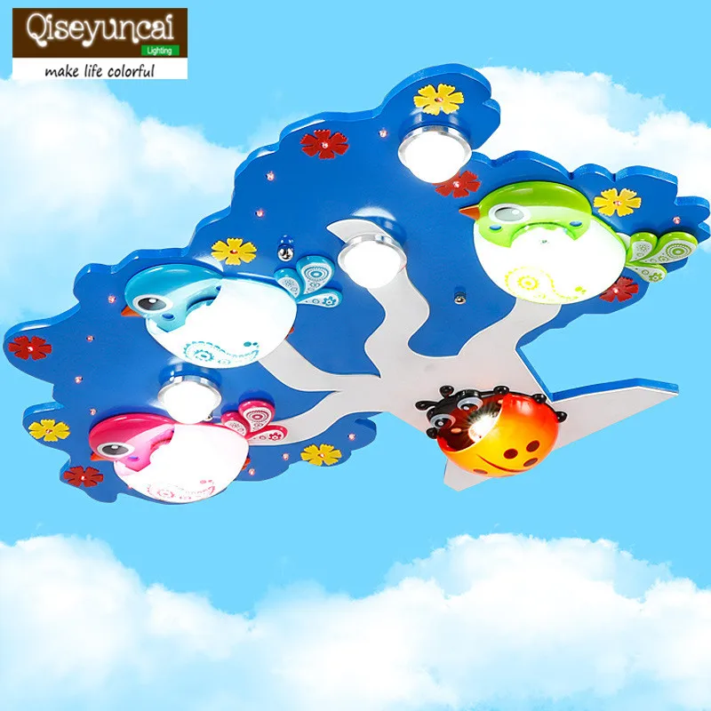 

Qiseyuncai Children's Room Eyes LED Ceiling Lamp Bedroom Kindergarten Cartoon Green Tree Warm Boys Girls Room Lamps