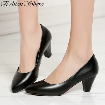 

EshtonShero Elegant Women's Shoes Woman Pumps Cow Leather Spike Med Heels Pointed Toe Platform Ladies Wedding Shoes Size 3-12