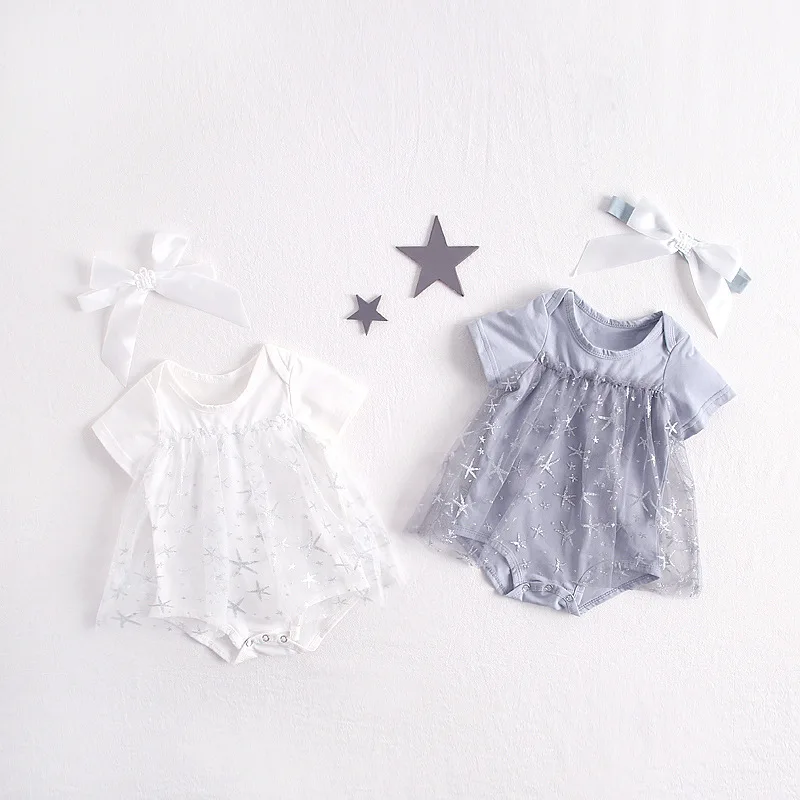 

Ins Summer Girls Baby Girls Short-sleeved Starfish Mesh Cotton Triangle Climbing Rompers Cute Kids One Piece Leotard