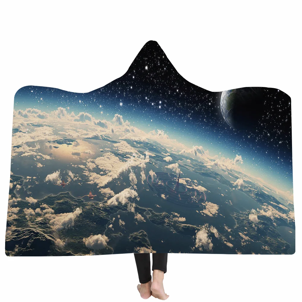 

Yoga mat Hooded Blanket Cloak Magic Hat Blanket Thick Double-layer Plush 3D Digital Printing Moon Series