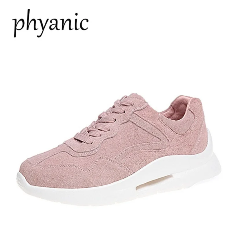 

Phyanic New Women Low Heel Chic Casual Shoes Female Suede Sneakers Pink Gray Lace Up Flock Casual Shoes Lady Shoes 2018 Spring