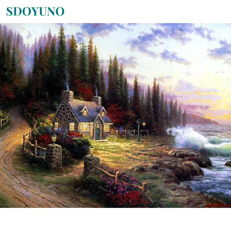 

SDOYUNO Frame Rural House DIY Painting By Numbers Kits Landscape Acrylic Paint By Number Unique Gift For Home Decor 40x50cm