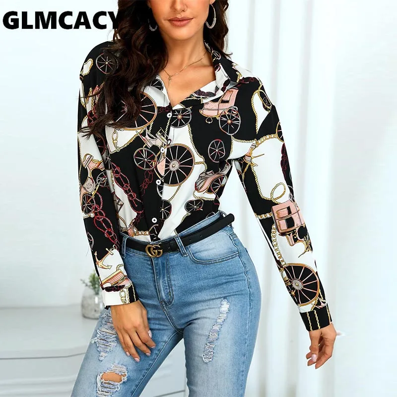 المرأة طويلة الأكمام وشاح طباعة عارضة قميص مكتب سيدة الشارع ارتداء الربيع الخريف كم طويل السترة صالح سليم قمصان الموضة