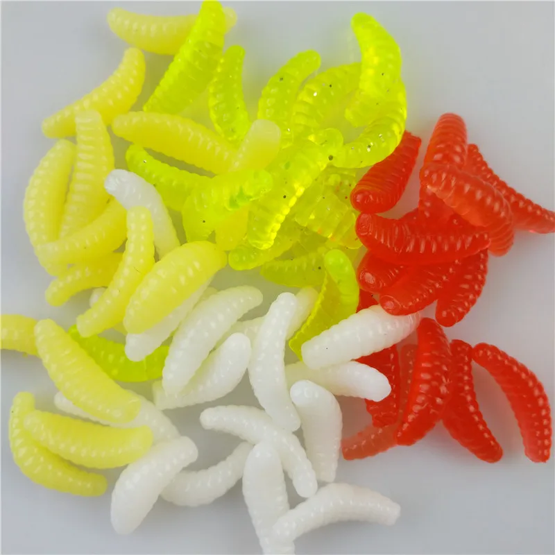 50Pcs 2cm Maggot Grub Soft Lure Baits Worms Glow Shrimp Fishing Lure Plastic