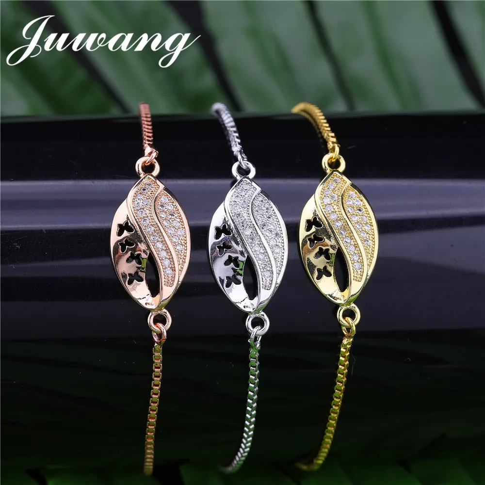 

JUWANG Slive/Gold Color Leaf Bracelet for Women DIY Charms Jewelry Adjustable Chain CZ Bracelets &Dangle Gift Wholesale