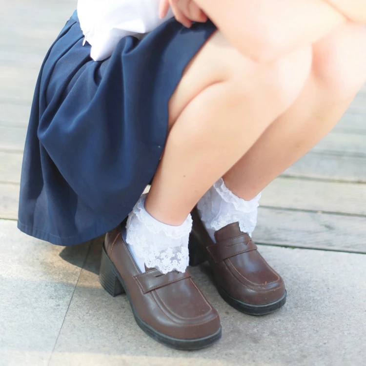 Женская кружевная отделка хлопок Лолита носки белые/бежевые удобные носки до щиколотки Kawaii японский стиль однотонные шелковые носки Mori Girl