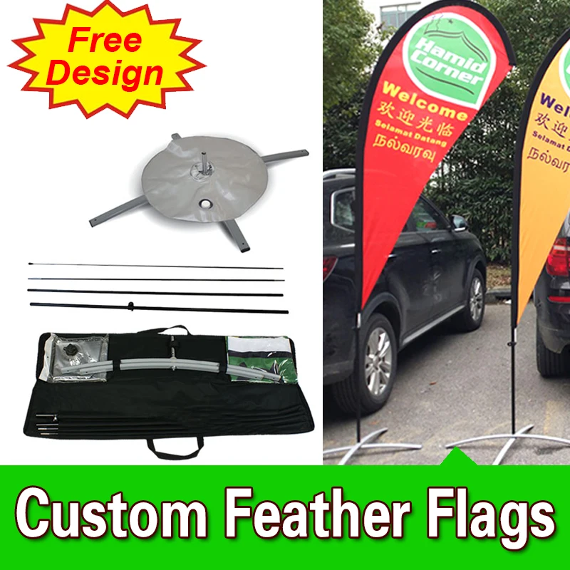 

Free Design Free Shipping Double Sided Teardrop Flag Cross Base Signs Advertising Ad Flags Feather Sign Custom