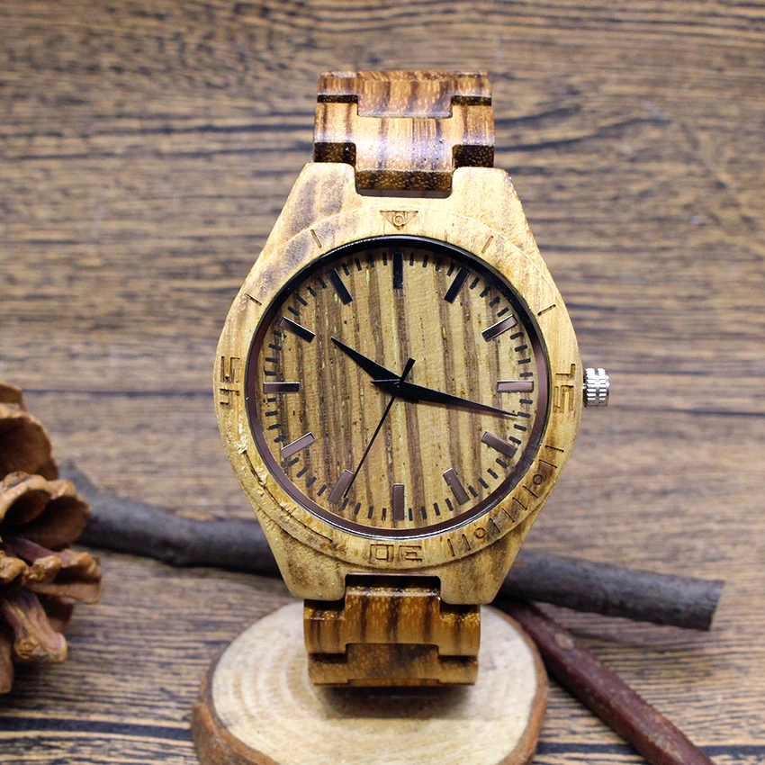 2018 Zebra grain Full Wooden Men Watches Bamboo Luxury Vintage Casual