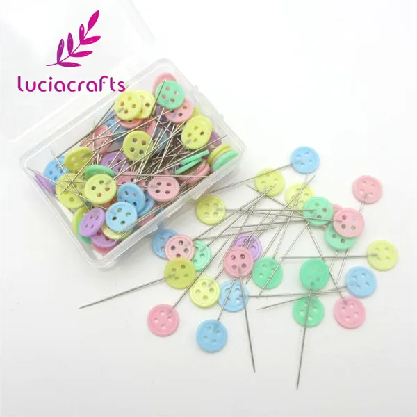 Lucia crafts 1 кор./лот(50 шт./кор.)/(100 шт./кор.) 10*50 мм швейная фурнитура в стиле пэчворк шпильки с цветочной брошью для шитья булавки с коробкой J0144 - Цвет: Mixed colors4 100pcs