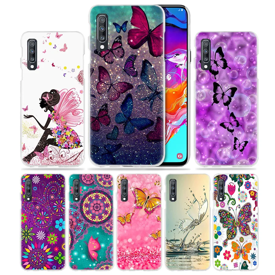 

Butterfly Case for Samsung Galaxy A50 A70 A20e A40 A30 A20 A10 A8 A6 Plus A9 A7 2018 Clear Hard PC Phone Cover Flowers Mandala