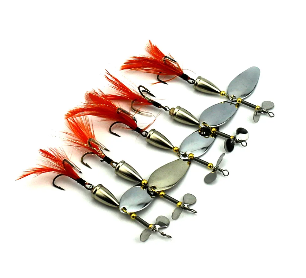 Isca de Pesca Lantejoulas com Gancho de Penas Prata Spinner Colher Isca 9.5cm 13.6g Metal 5 Pçs