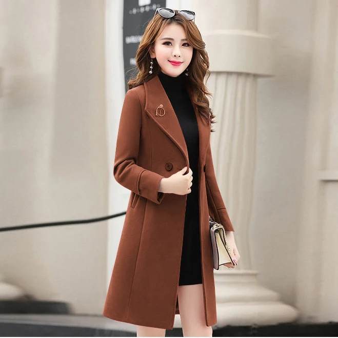 Новинка, Осеннее и зимнее шерстяное пальто для женщин, длинное, большой размер, Толстая Женская шерстяная куртка, тонкая женская верхняя одежда, женская одежда