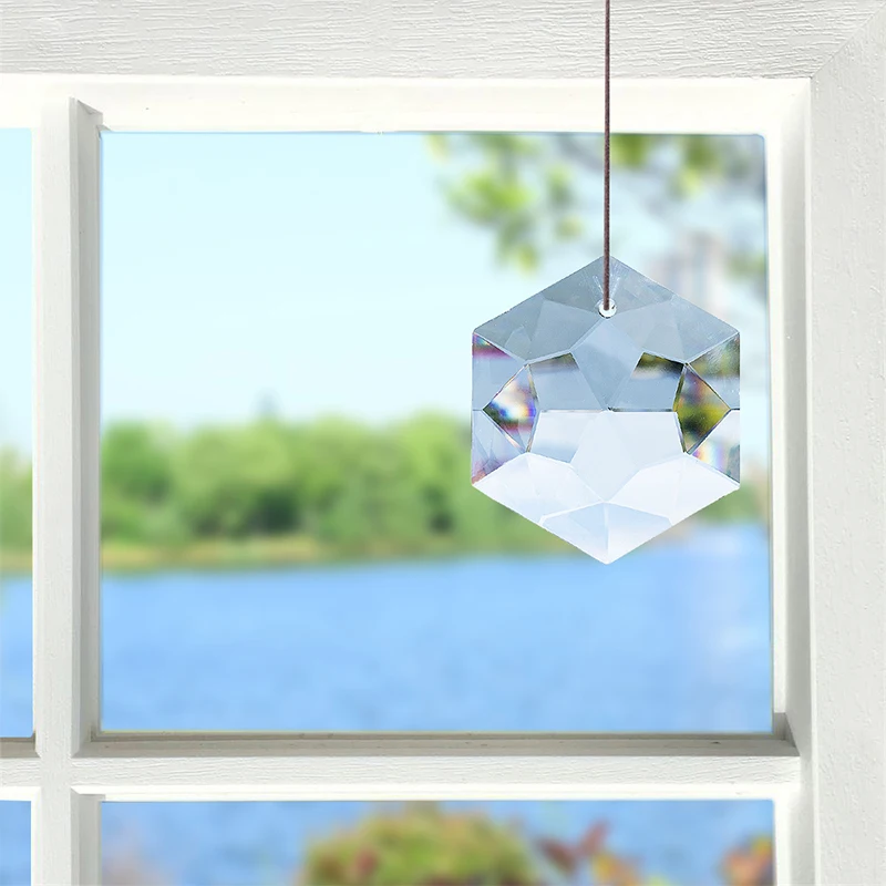 H&D 100mm Glass Crystal Chandelier Pendant Craft Art Rainbow Hexagram Prism Suncatcher Hanging Ornament Fengshui Xmas Gift Decor