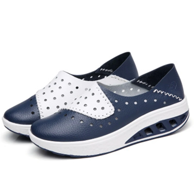 

Summer Leather Breathable Large Size Casual Women's Shoes Set Foot Hole Lok Fu Shoes Thick Bottom Increased Single Shoes Women