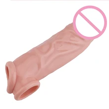 Sex Toy For Men Reusable condoms Realistic Dildo Penis Sleeve Enlargement Extender Prolong Ejaculation Delay Cockring Adult game