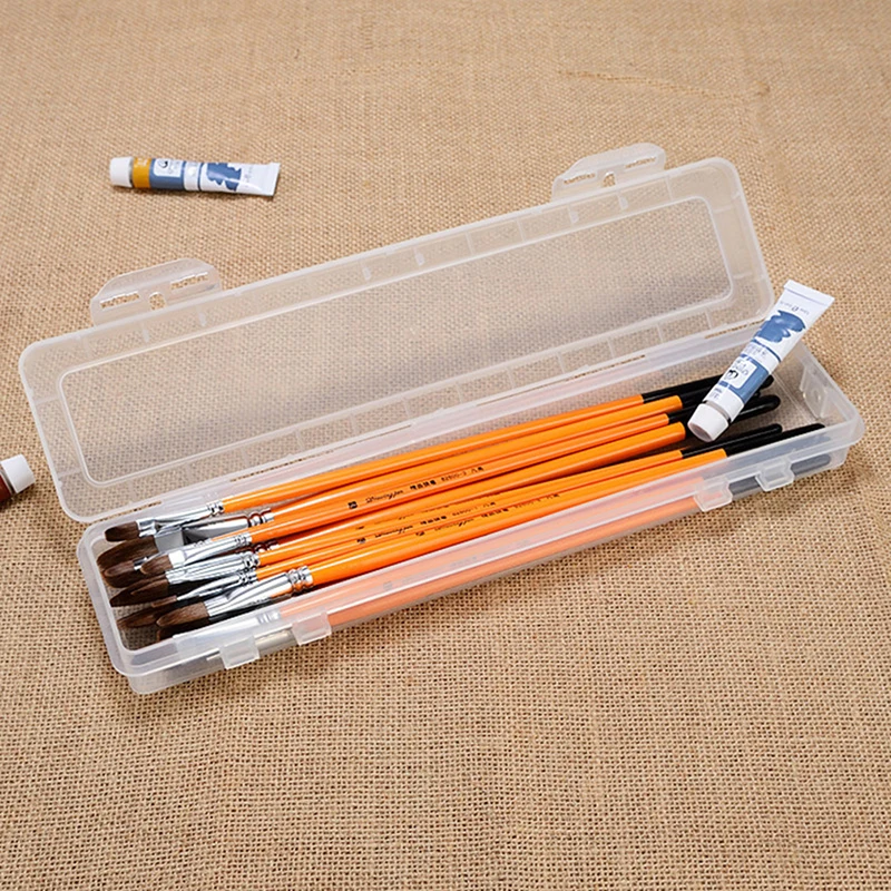 

Portable Small Transparent Plastic Brush Painting Pencils Storage Box Watercolor Pen Container Drawing Tools Storage Bins