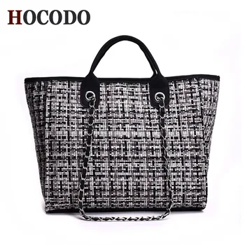 

HOCODO Brand Casual Women Bags Wool Plaid Tote Fashion Large Capacity Shoulder Bag Elegant Chain Ladies Handbag Bolso Femenino