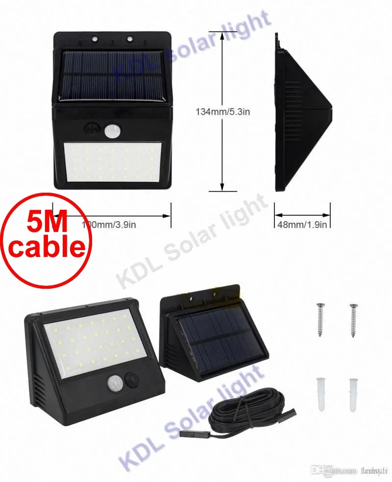 

30 led 500lm solar light split mount pIR motion 3 senser Umlight1688 Outdoor Stree IP new 2018 a 5M cable street wall lamp for