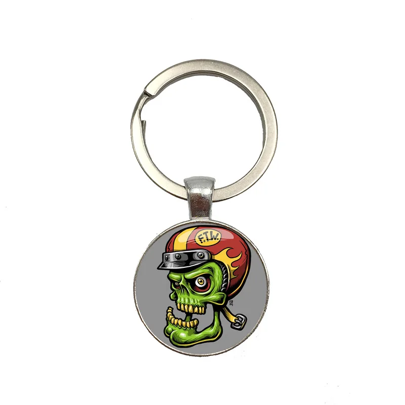 2019 Hippie America Classic Cartoon Tales of the Rat Fink Keychain Fashion Pattern Glass Cabochon Pendant Metal Car Key Chain | Украшения и