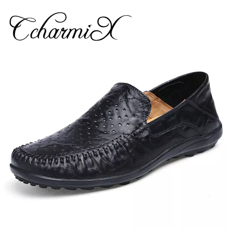CcharmiX Summer Cool Men Slip On Loafers Big Size 37-47 Flats Driving Shoes Casual Black Leather Moccasins Homem | Обувь