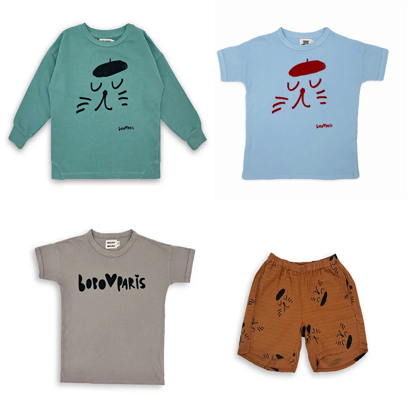 

2019 SSBobo Summer Baby T-shirts for Boy Girl Tops Tees Cat Sweatshirt Letter Paris Cute Print Cotton Children Kids Wear