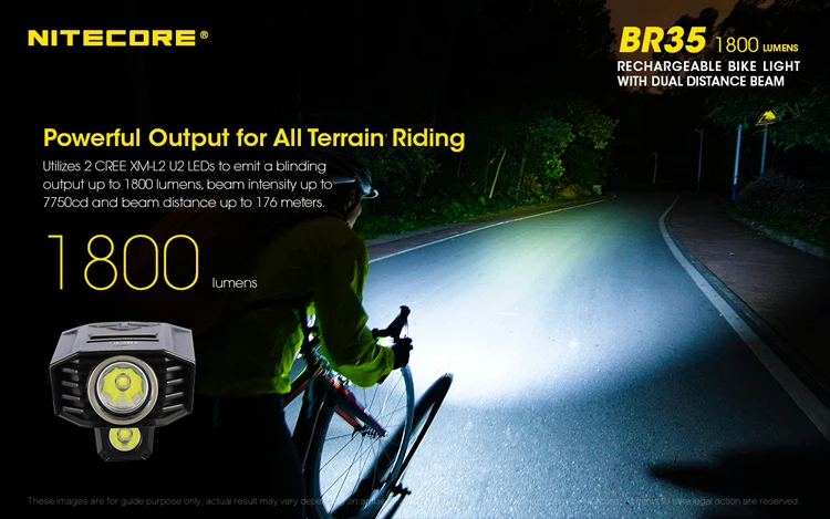 1800lm + Built-in Nitecore Bicicleta Dupla Distância Feixe Recarregável 2xcree Xm-l2 u2 6800mah Bateria Br35 Luz 6 Luzes e Iluminação
